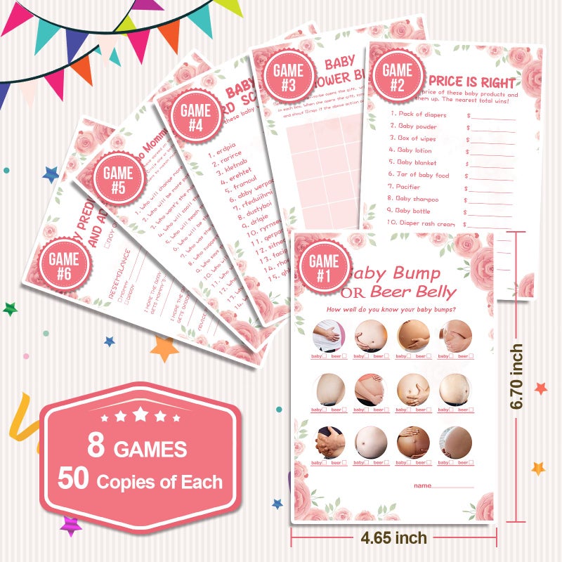 OLOUTAB Baby Shower Games for Girl-8 Games,Fun and Easy to Play,Includes Baby Shower Bingo,Price is Right,Guess Who Mommy or Daddy,Word Scramble,Prediction and Advice,How Big is Mommys Belly,Pacifier Hunt - Image 2