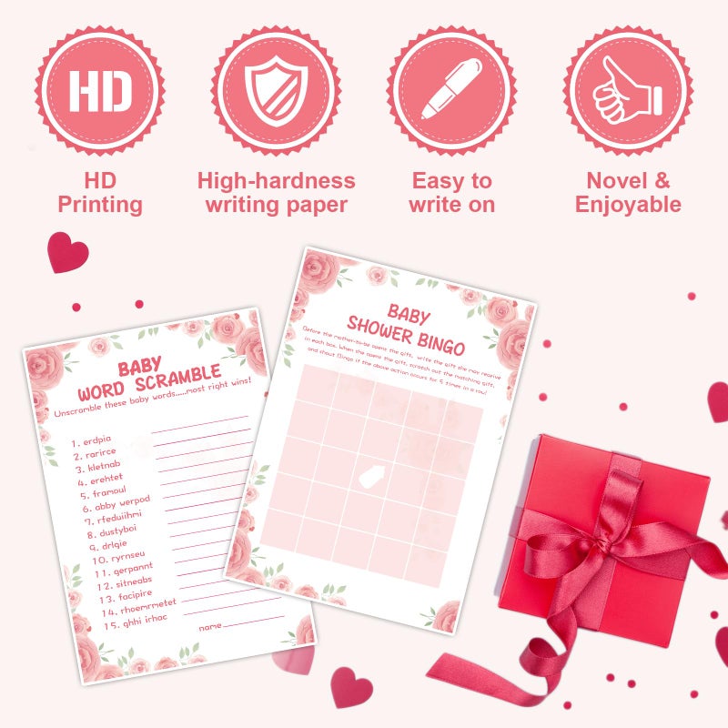 OLOUTAB Baby Shower Games for Girl-8 Games,Fun and Easy to Play,Includes Baby Shower Bingo,Price is Right,Guess Who Mommy or Daddy,Word Scramble,Prediction and Advice,How Big is Mommys Belly,Pacifier Hunt - Image 4
