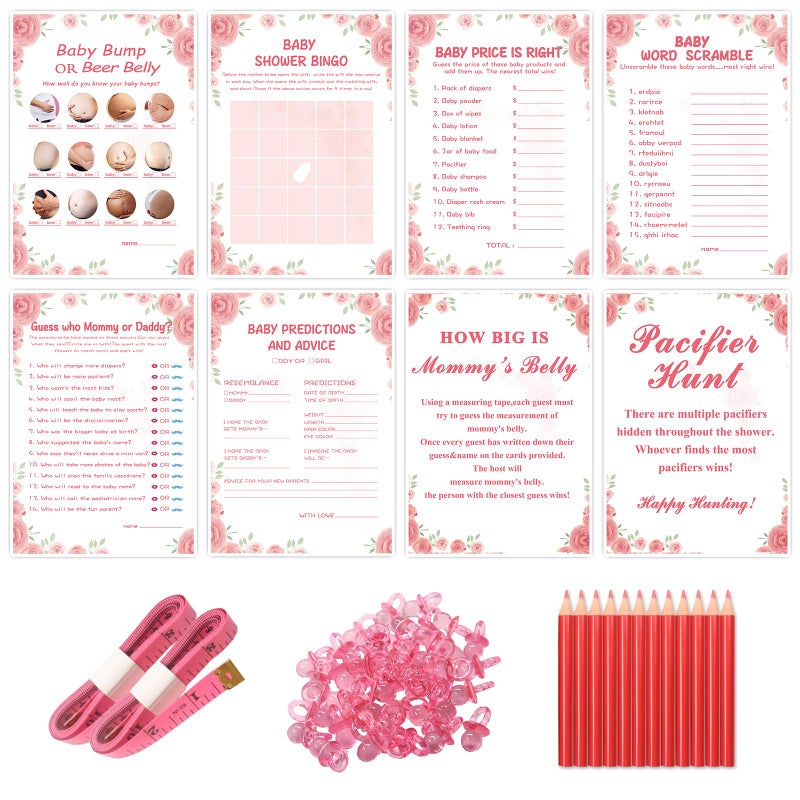 OLOUTAB Baby Shower Games for Girl-8 Games,Fun and Easy to Play,Includes Baby Shower Bingo,Price is Right,Guess Who Mommy or Daddy,Word Scramble,Prediction and Advice,How Big is Mommys Belly,Pacifier Hunt - Image 1