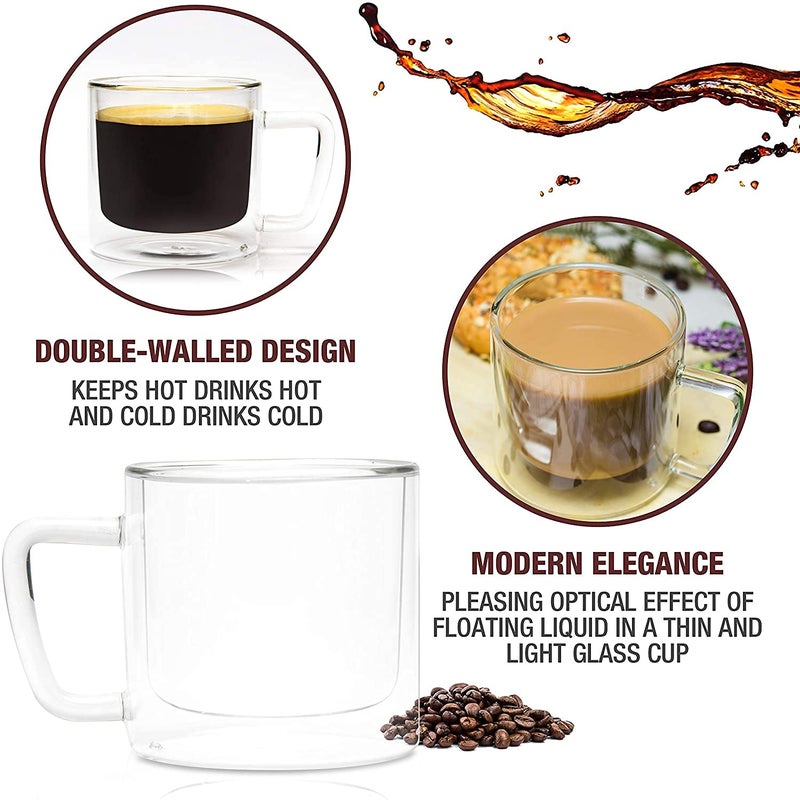 Baskety Glass Espresso Cup Set - Double Wall Insulated Clear Coffee Mugs with Handle - Thick Coffee Cups for Lattes, Tea, Cappuccinos, and More (Pack of 1) - Image 4
