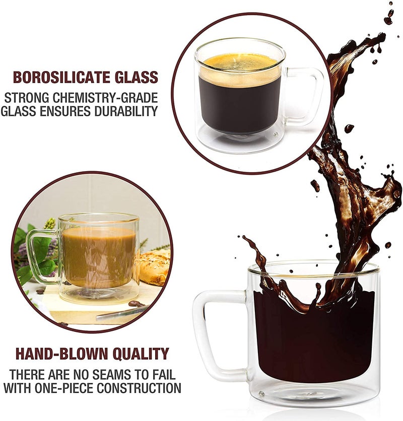 Baskety Glass Espresso Cup Set - Double Wall Insulated Clear Coffee Mugs with Handle - Thick Coffee Cups for Lattes, Tea, Cappuccinos, and More (Pack of 1) - Image 5
