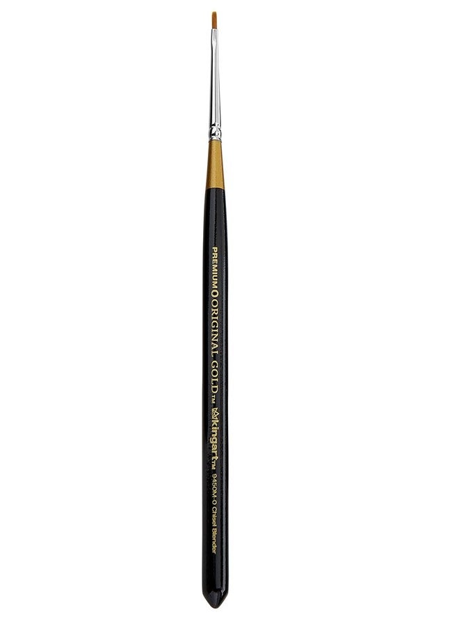 KINGART Premium Original Gold 9450M-0 Micro Detail Chisel Blender - Mini Thick Handle Series Artist Brush, Golden Taklon Synthetic Hair, for Acrylic, Watercolor, Gouache Painting, Size 0 - Image 1