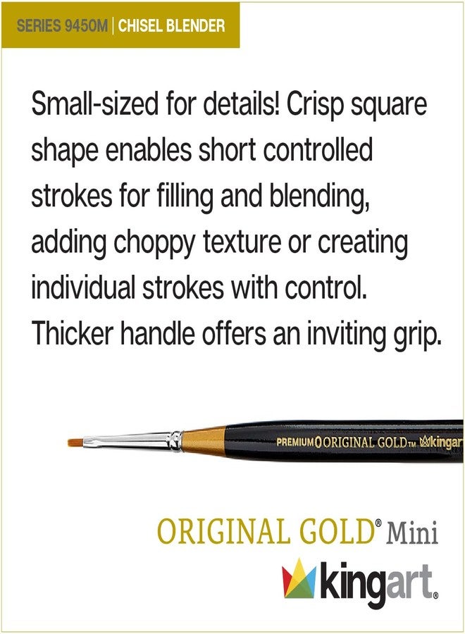 KINGART Premium Original Gold 9450M-0 Micro Detail Chisel Blender - Mini Thick Handle Series Artist Brush, Golden Taklon Synthetic Hair, for Acrylic, Watercolor, Gouache Painting, Size 0 - Image 2