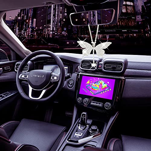 WedFeir Bling Butterfly Diamond Car Accessories - Crystal Rear View Mirror Charms for Women, Valentine's Day Gifts - Silver - Image 5