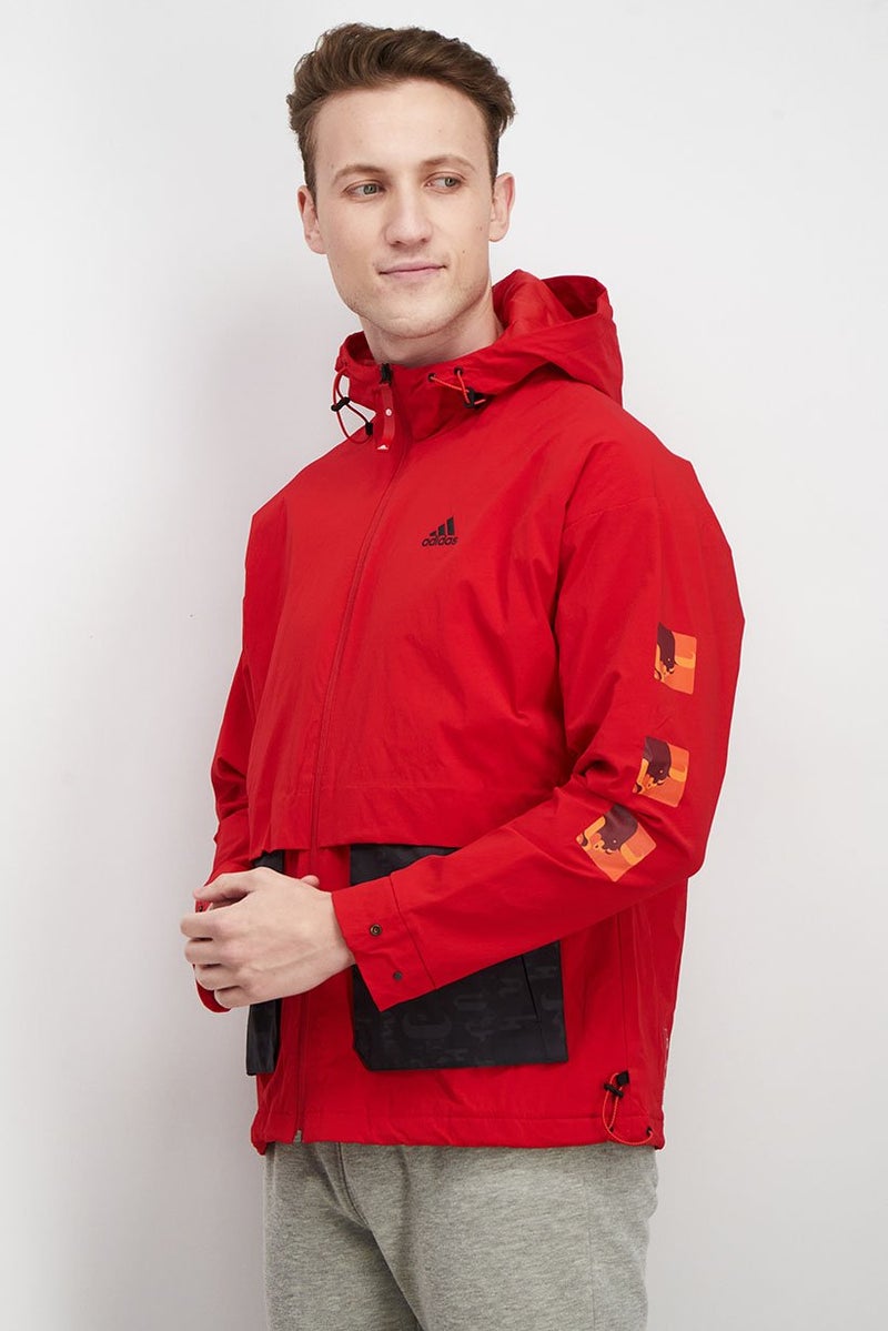 Adidas Men Sportswear Fit Full Zip CNY Outdoor Jacket, red - Image 3