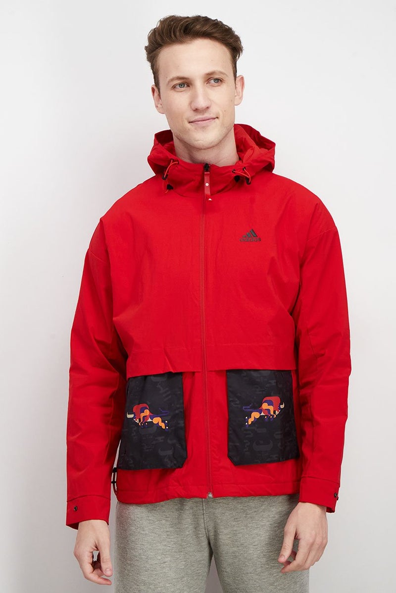 Adidas Men Sportswear Fit Full Zip CNY Outdoor Jacket, red - Image 1
