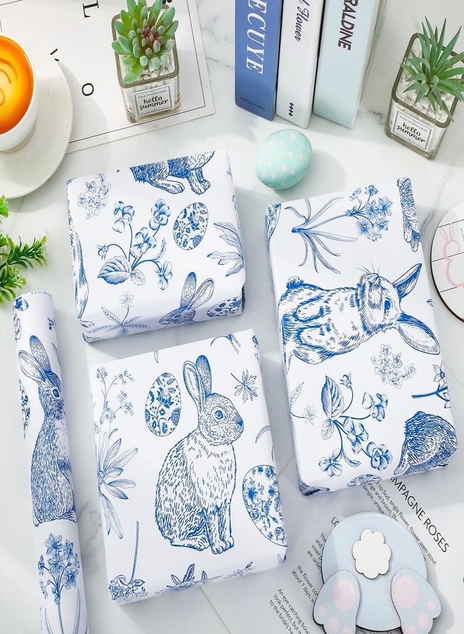 وولاين ورق تغليف هدايا عيد الفصح من والين - لفة صغيرة - 17 بوصة × 32.8 قدم، ورق تغليف هدايا أزرق مزين بزهرة وبيضة أرنب، مثالي لتغليف هدايا عيد الفصح وحفلات الربيع - Image 4