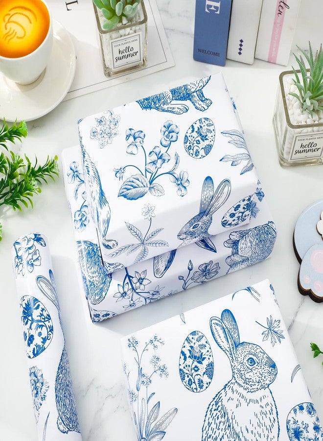 وولاين ورق تغليف هدايا عيد الفصح من والين - لفة صغيرة - 17 بوصة × 32.8 قدم، ورق تغليف هدايا أزرق مزين بزهرة وبيضة أرنب، مثالي لتغليف هدايا عيد الفصح وحفلات الربيع - Image 3
