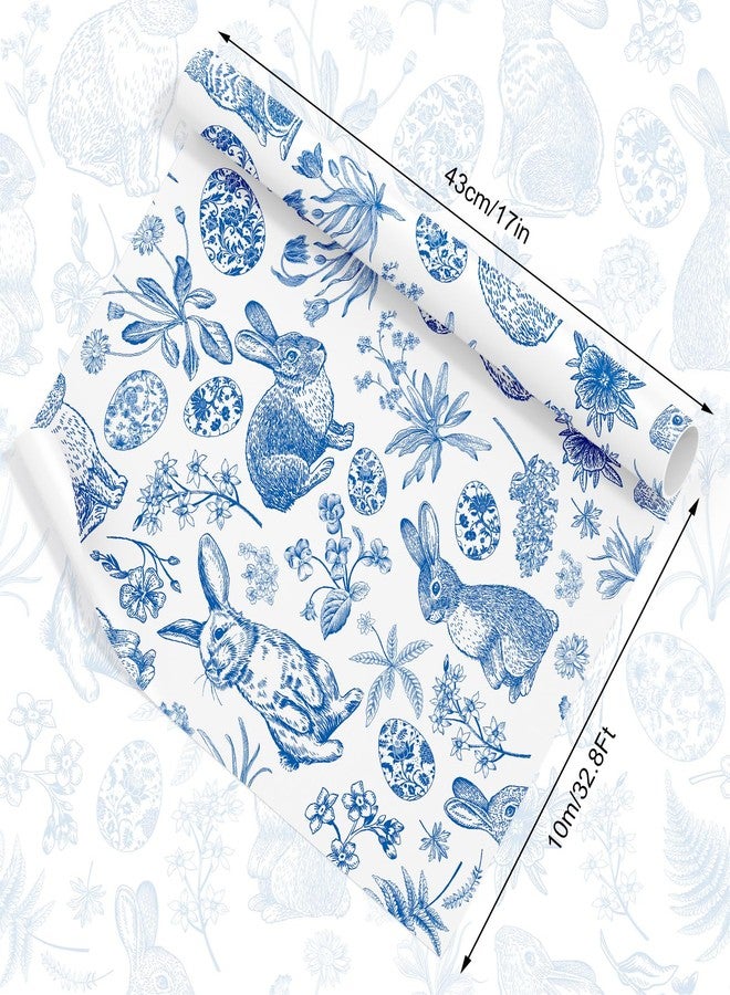 وولاين ورق تغليف هدايا عيد الفصح من والين - لفة صغيرة - 17 بوصة × 32.8 قدم، ورق تغليف هدايا أزرق مزين بزهرة وبيضة أرنب، مثالي لتغليف هدايا عيد الفصح وحفلات الربيع - Image 2