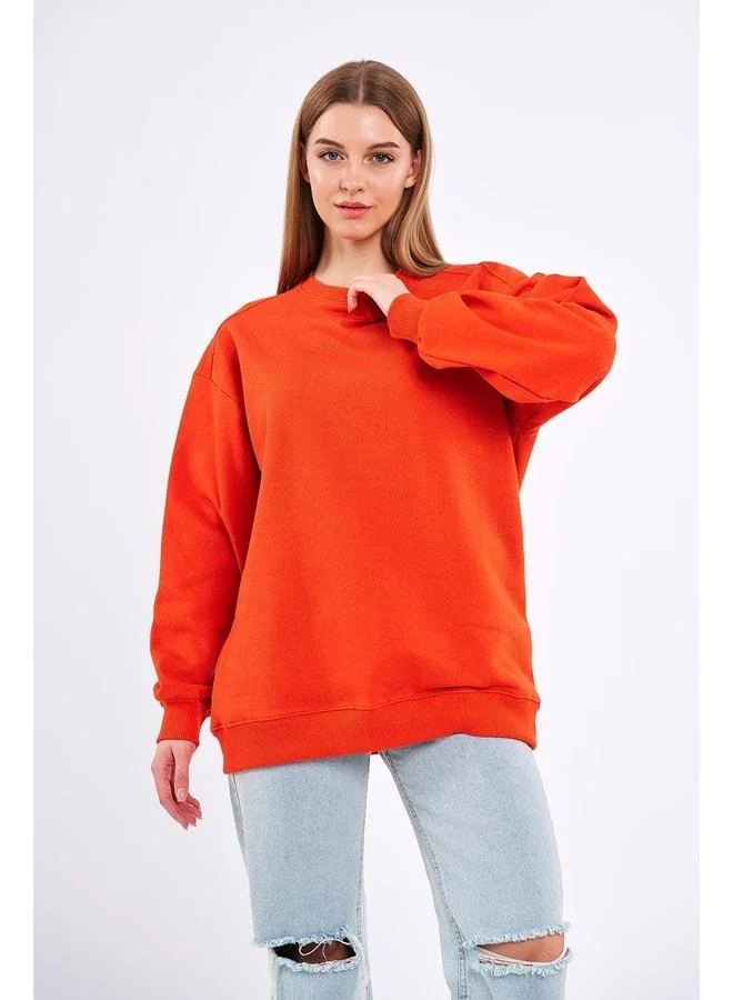 Mmetalic Orange Women's Cotton Oversize Basic Crew Neck Sweatshirt