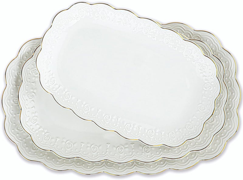 Kassel Ceramic Serving Platter Set | 16”/14”/12” Oval Serving Trays for Entertaining at Parties and Weddings | Oven Safe XL Serving Trays for Tacos, Steak and Cake - Image 1