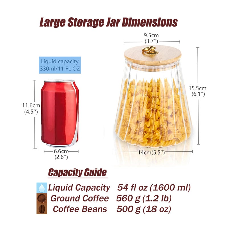 FANTESTICRYAN Glass Coffee Nuts Canister Airtight Storage Jar Petal Decorative Container with Bamboo Lid Metal Handle Easy to Grasp 1600ml, 54 FL OZ (Large Conical) - Image 2