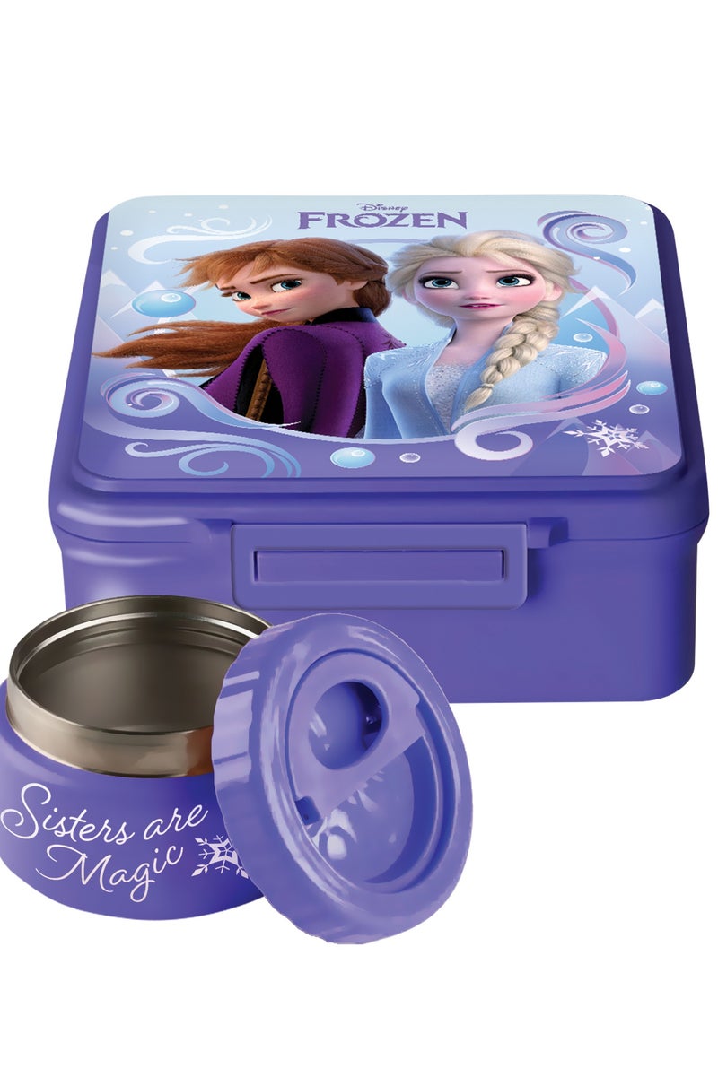 Disney FROZEN صندوق غداء ديزني فروزن الأميرة إلسا وآنا مع جرة - معزول، مقاوم للتسرب وأنيق - بنفسجي - Image 1