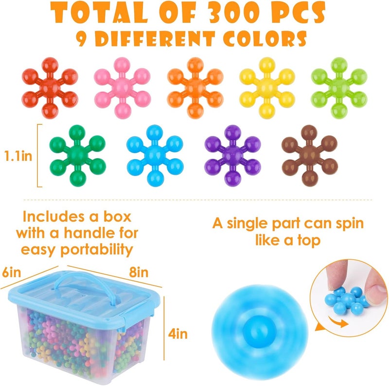 NiToy 300PCS Snowflake Interlocking Building Block Toy with Carrying Case for Kids, Multi-Color Early Learning Educational Creativity STEM Toy Solid Plastic Disc Safe Material for Boys & Girls Ages 3+ - Image 2