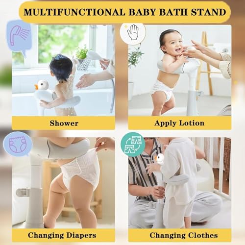 SAMUSAGYAAdjustable Baby Bath Stand with Safety Handle – Foldable Baby Shower Stand with Height Adjustment, Free-Standing Compact Bathtub for Infants & Toddlers - Image 3