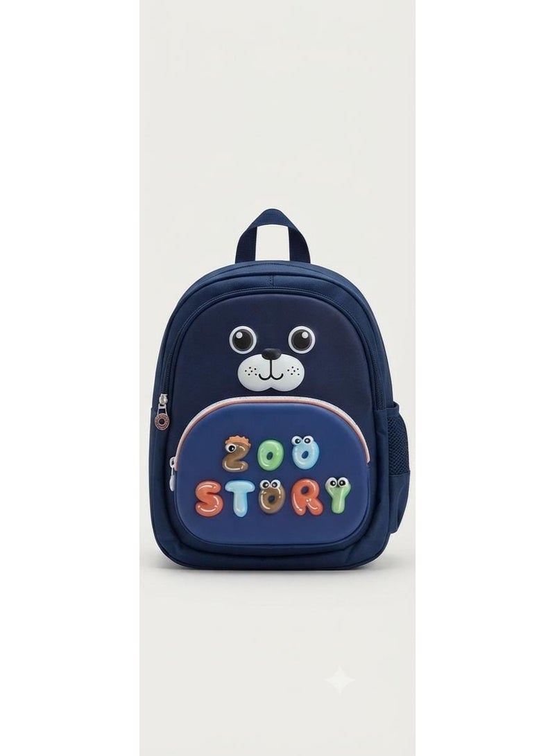Preschool Supplies  Preschool Backpack  Waterproof  Distinctive cartoon designs  3D raised lettering  Features two zippers  Attractive navy blue color  Padded straps  High-quality material - Image 2