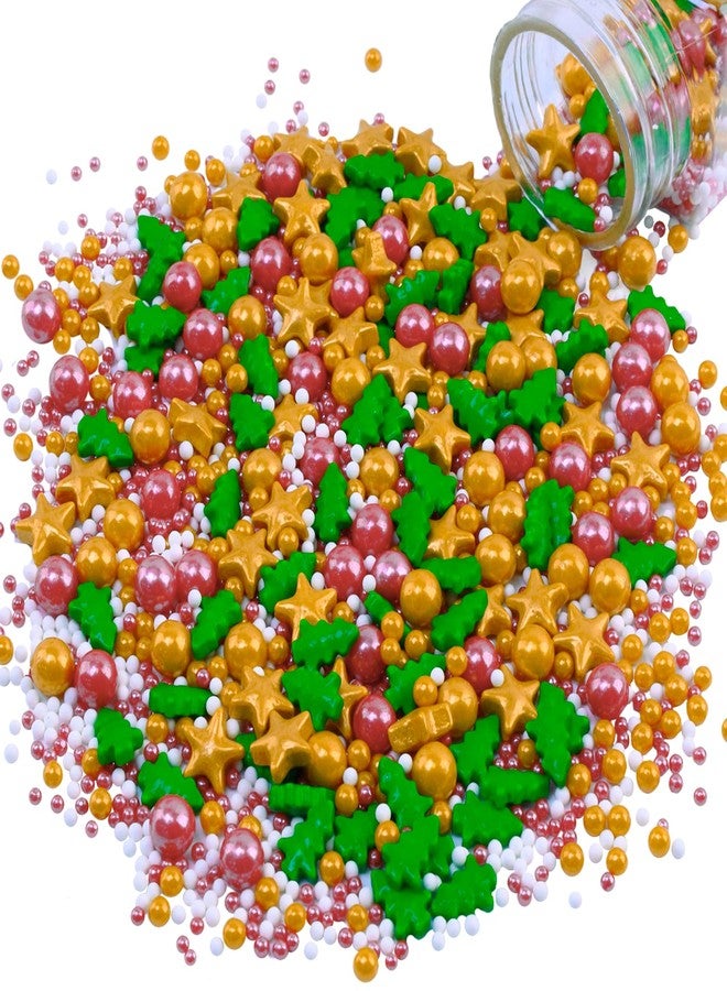 Morofme 3.5 oz Christmas Sprinkles Christmas Tree Sprinkle Holiday Sprinkle Cupcake Topper Mini White Red Pearl Mix Edible Golden Star Christma Candy Sprinkles for Dessert Cake Toppers Cookie - Image 1