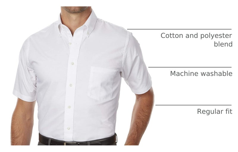 Van Heusen Men's Short Sleeve Dress Shirt Regular Fit Oxford Solid, White, Large - Image 4