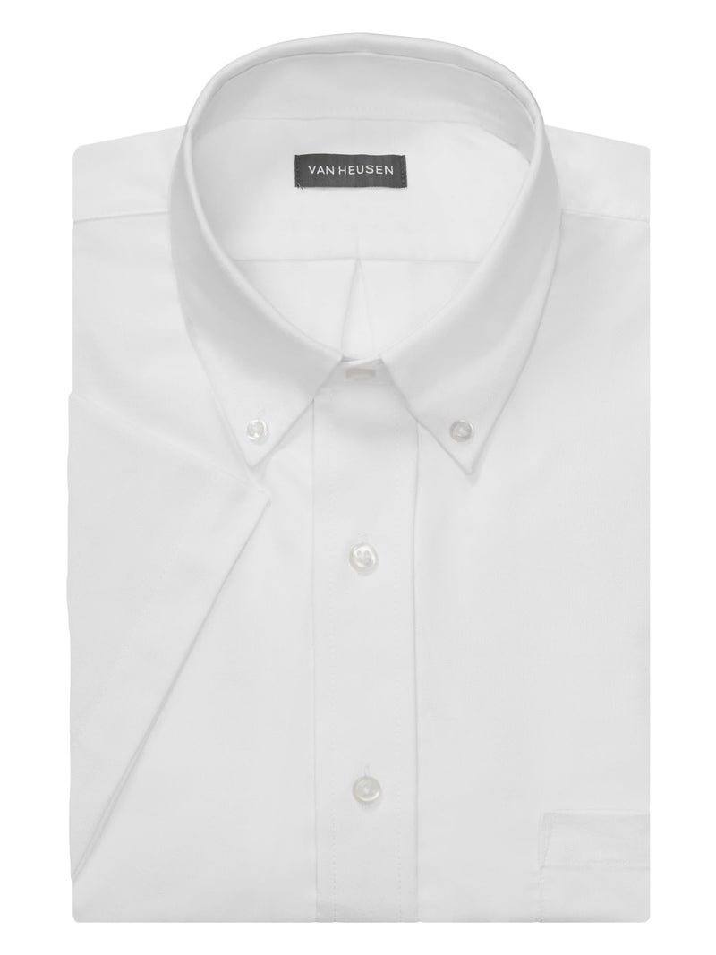 Van Heusen Men's Short Sleeve Dress Shirt Regular Fit Oxford Solid, White, Large - Image 3