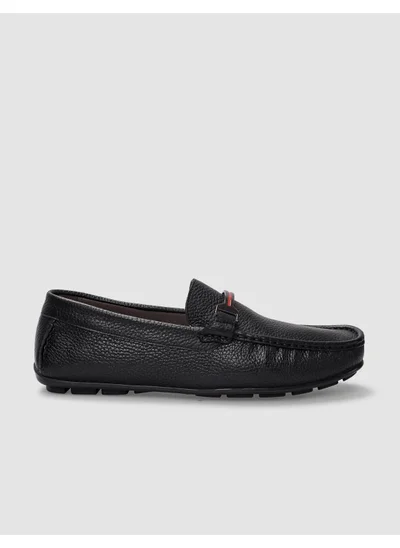 Cabani Leather Black Buckle Men's Loafer