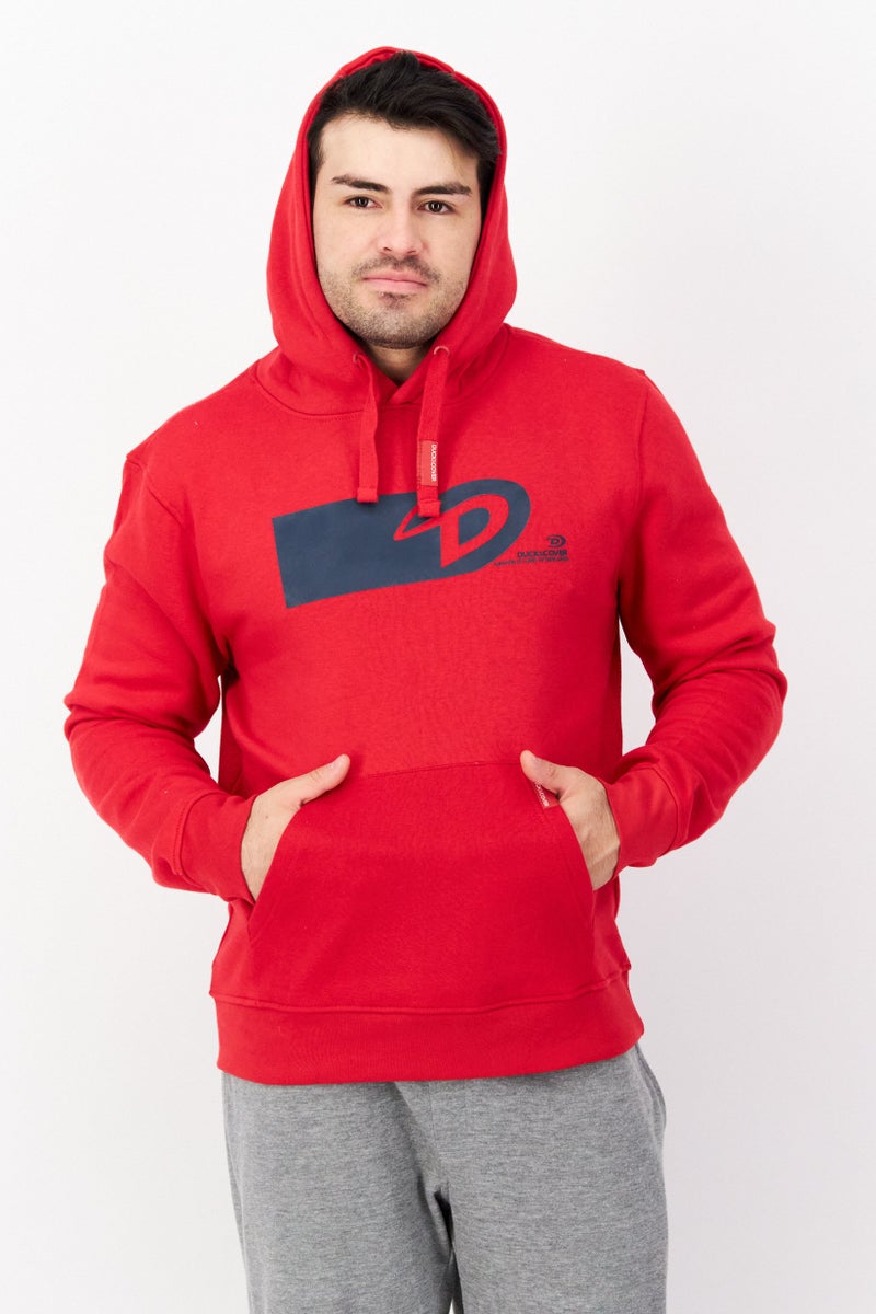 DUCK AND COVER Men Long Sleeve Brand Logo Hoodie, Red - Image 1
