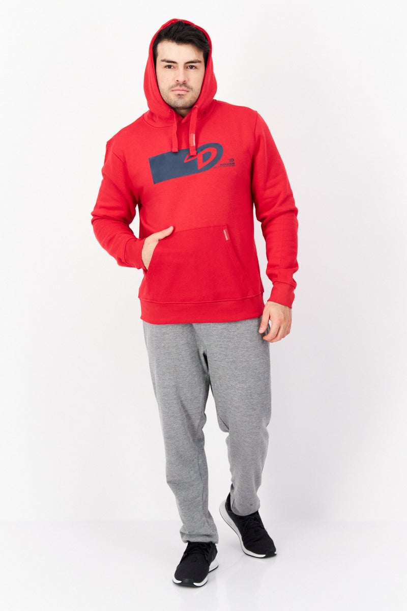 DUCK AND COVER Men Long Sleeve Brand Logo Hoodie, Red - Image 4