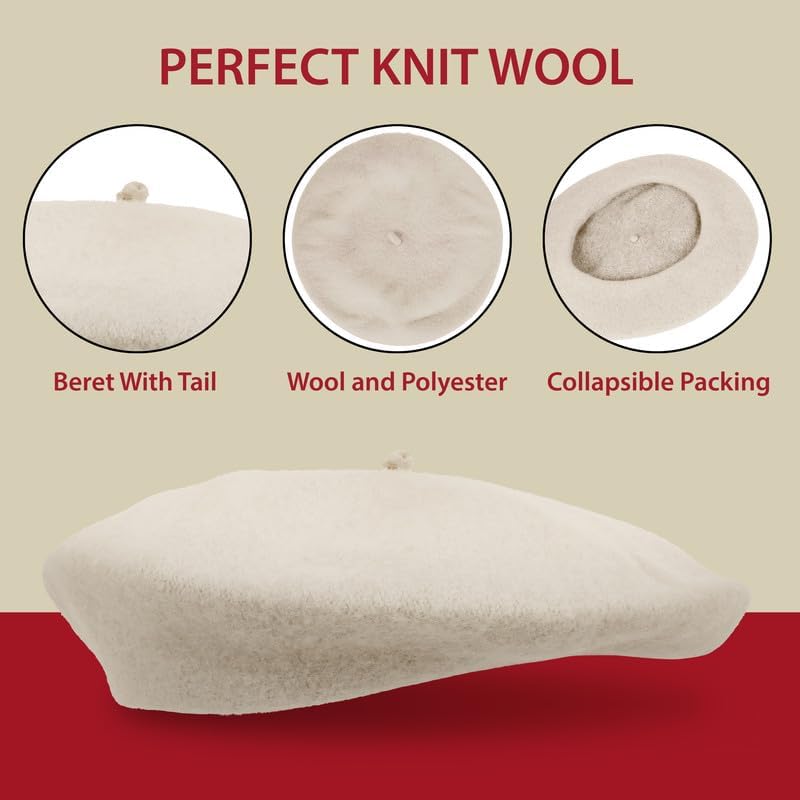 KANGAROO Vintage French Beret - Unisex Wool Hat for Men & Women, Cosplay, Costume Party, Parisian Fashion Accessory - Image 5