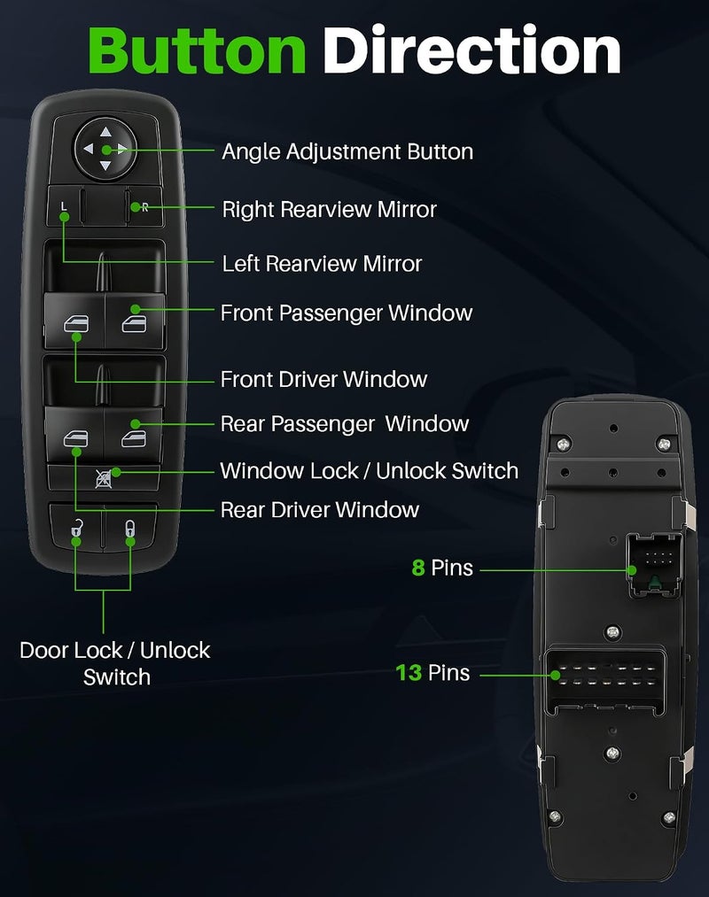 Dacall Power Window Switch Fit for Dodge Dart (2013-2016), Chrysler 200 (2015-2016), Jeep Cherokee (2014-2016) Front Driver Side, Replaces 68271203AB, 68271203AA - Image 4