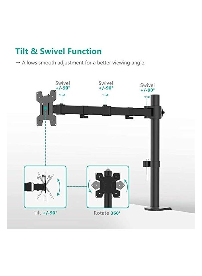 PROMASS Counterbalance Single Monitor Arm Desk Mount | For 17-27 Inches | Full Motion Swivel Long Arm with Gas Spring | Height Adjustable LCD Monitor Mount - Image 4