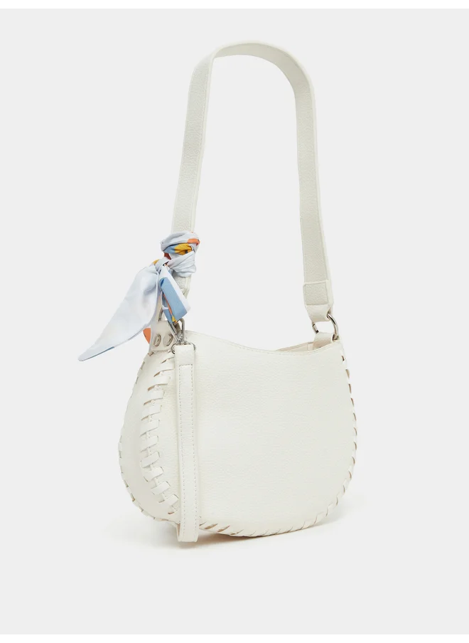 ستايلي Styli Stitch Detail Shoulder Bag with Printed Scarf