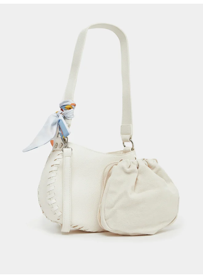 ستايلي Styli Stitch Detail Shoulder Bag with Printed Scarf