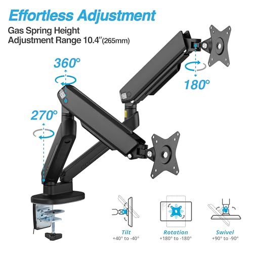 AVLT Dual 27”-43” RGB Gaming Monitor Arm Desk Mount Built-in 20 Lighting Modes Touch Button Control Fits Flat/Curved/Ultrawide Screen Height Swivel Tilt Rotation Adjustable Stand -Black - Image 3