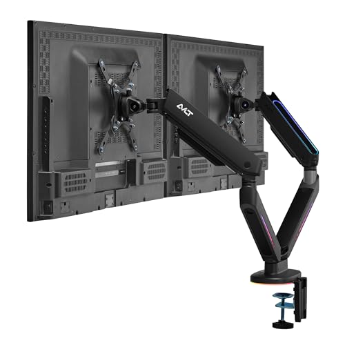 AVLT Dual 27”-43” RGB Gaming Monitor Arm Desk Mount Built-in 20 Lighting Modes Touch Button Control Fits Flat/Curved/Ultrawide Screen Height Swivel Tilt Rotation Adjustable Stand -Black - Image 1