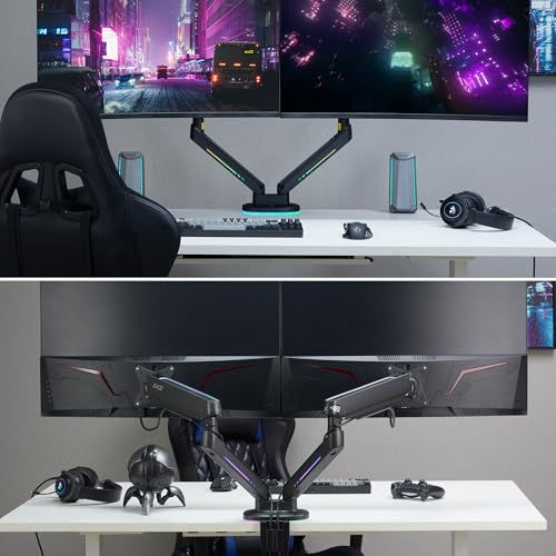 AVLT Dual 27”-43” RGB Gaming Monitor Arm Desk Mount Built-in 20 Lighting Modes Touch Button Control Fits Flat/Curved/Ultrawide Screen Height Swivel Tilt Rotation Adjustable Stand -Black - Image 5