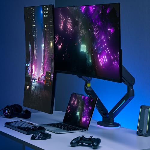 AVLT Dual 27”-43” RGB Gaming Monitor Arm Desk Mount Built-in 20 Lighting Modes Touch Button Control Fits Flat/Curved/Ultrawide Screen Height Swivel Tilt Rotation Adjustable Stand -Black - Image 2