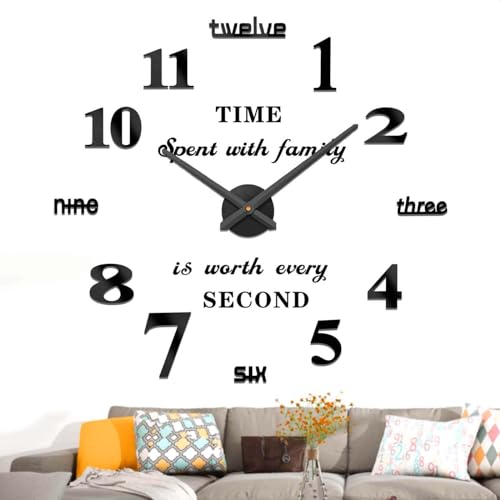 VANGOLD Large DIY Wall Clock Modern 3D Wall Clock with Mirror Numbers Stickers for Living Room Office Decorations Gift - Image 1