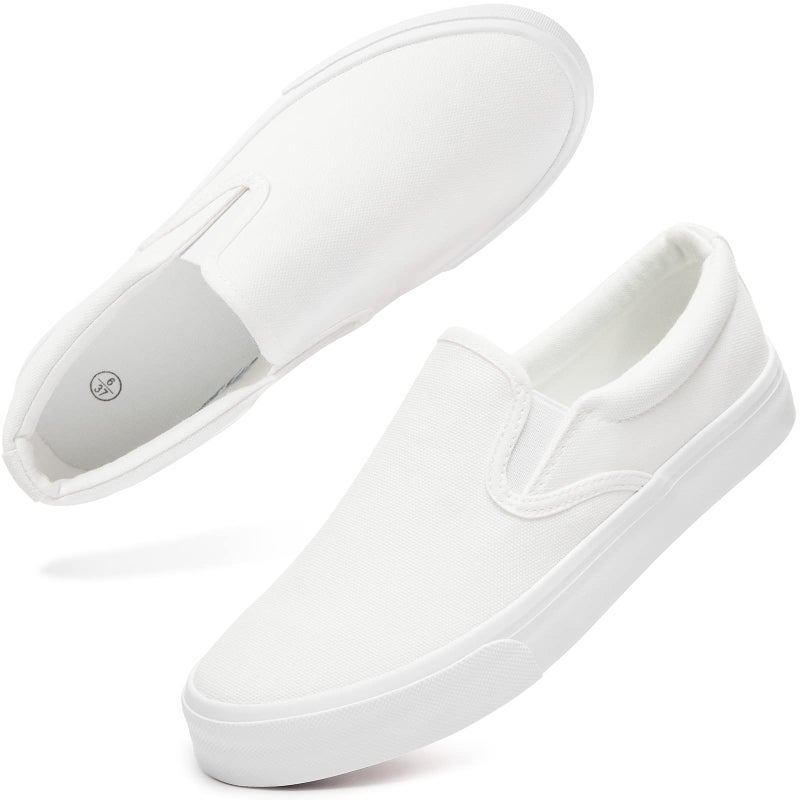 hash bubbie Women's Slip on Shoes Low Top Canvas Sneakers Non Slip Fashion Casual Shoesï¼ˆWhite Mono.US7 - Image 1