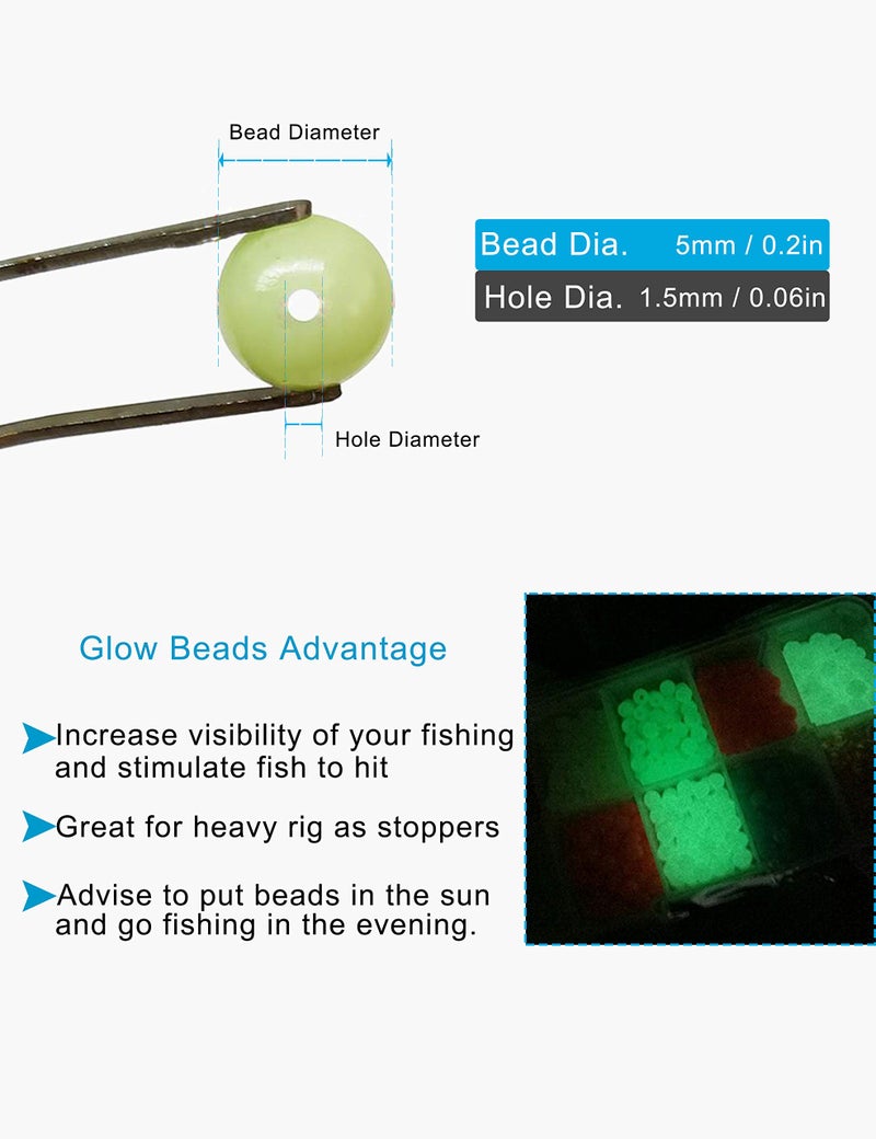 Facikono Fishing Beads Assorted Set, 1000pcs 5mm Round Float Glow Fishing Rig Beads Fishing Lure Tackle - Image 5