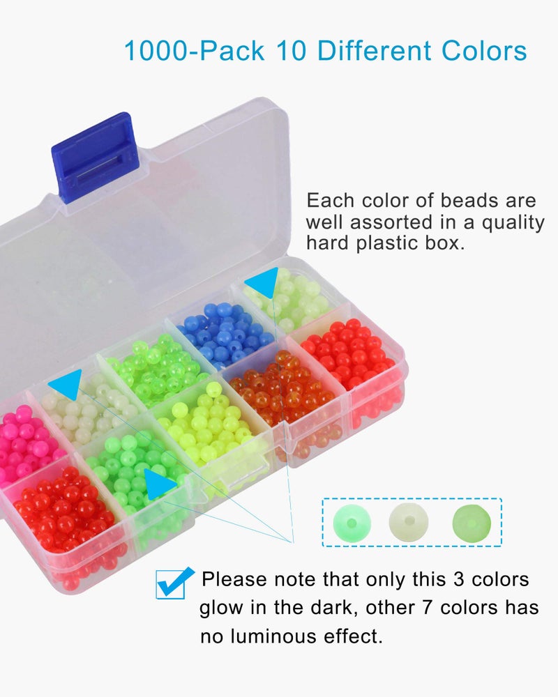 Facikono Fishing Beads Assorted Set, 1000pcs 5mm Round Float Glow Fishing Rig Beads Fishing Lure Tackle - Image 4