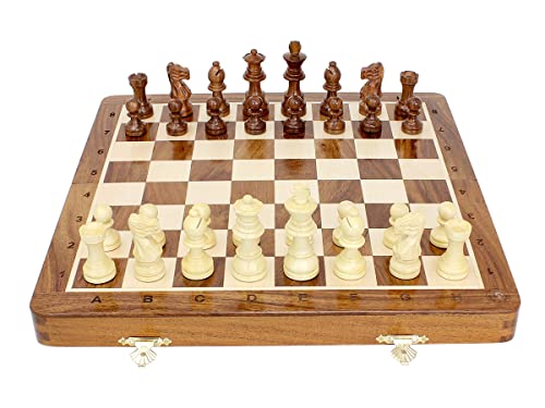 House of Chess 12 Inches Wooden Magnetic Folding Travel Chess SetBoard 2 Extra Knights 2 Extra Pawns 2 Extra Queens Algebraic Notation Handmade Golden Rosewood - Image 5
