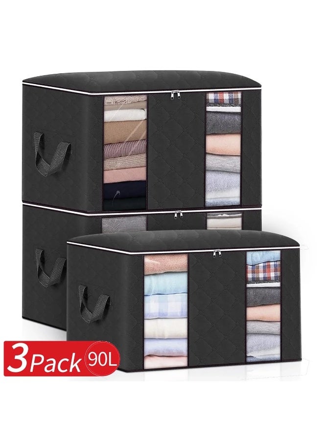 3 Pieces Large Capacity Sized Bags Clothes Storage Organizers Foldable, durable, and space-saving with See-Through Window and Carry Handles - Image 1