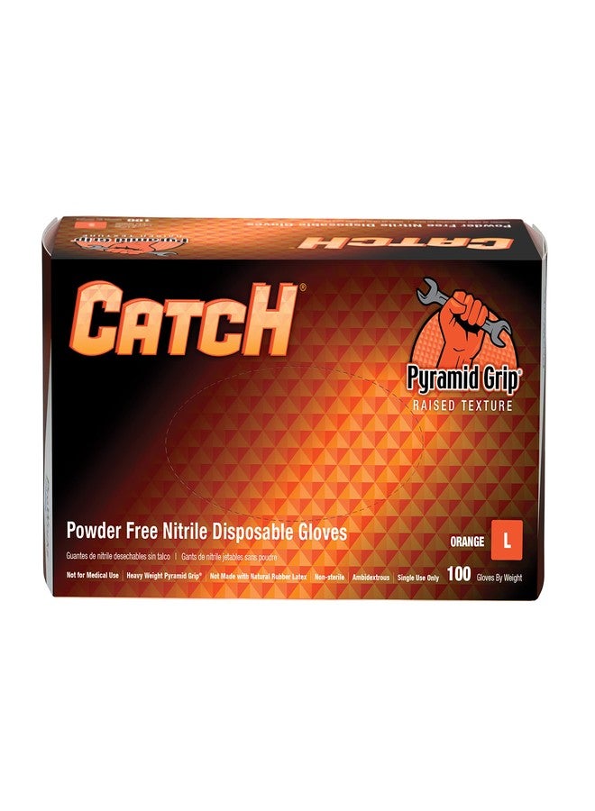 Adenna ProWorks CATCH Disposable Nitrile Gloves – 9 Mil, Heavy Duty Work Rubber Glove with Raised Pyramid Grip, Non–Latex & Powder Free, Pack of 100, Large, Orange - Image 1