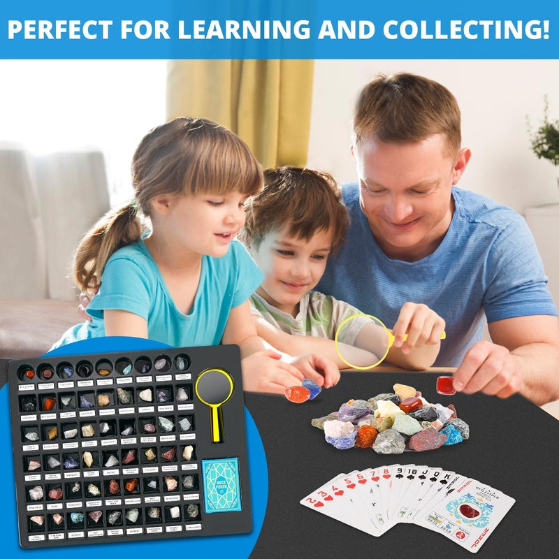 PIBEX Rock Collection Starter Kit - 54 Pcs Assorted Gemstones, Crystals, Rocks & Minerals, with Learning Book & ID Cards, Earth Science Kit Toy, A Geology Gift for Kids & Adults Ages 8+ - Image 3
