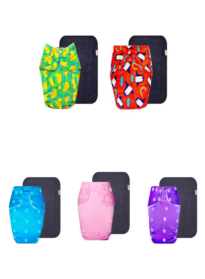 Dumbledo Premium Cloth Diaper with Gray Insert (Pack of 5) | Hypoallergenic | 6-Layer Absorbent Pad | Quick Dry | Ideal for Toddlers | 3 Months - 3 Years | Unisex Baby - Image 1