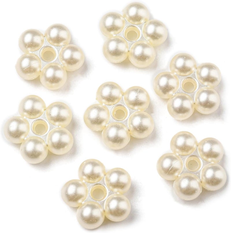 Ipotkitt 50 Pcs ABS Imitation Pearl Flower Beads  White Plastic Floral Spacer Plant Shaped for DIY Necklace Earrings Jewelry Making - Image 1