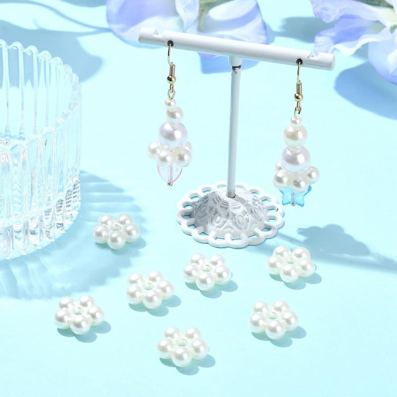 Ipotkitt 50 Pcs ABS Imitation Pearl Flower Beads  White Plastic Floral Spacer Plant Shaped for DIY Necklace Earrings Jewelry Making - Image 5