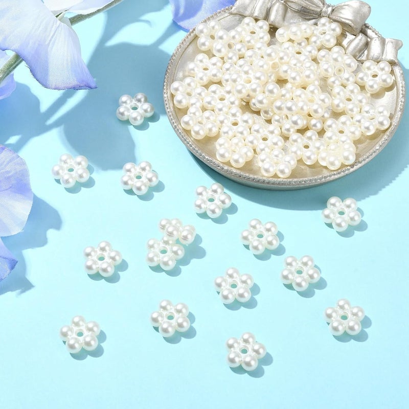 Ipotkitt 50 Pcs ABS Imitation Pearl Flower Beads  White Plastic Floral Spacer Plant Shaped for DIY Necklace Earrings Jewelry Making - Image 4