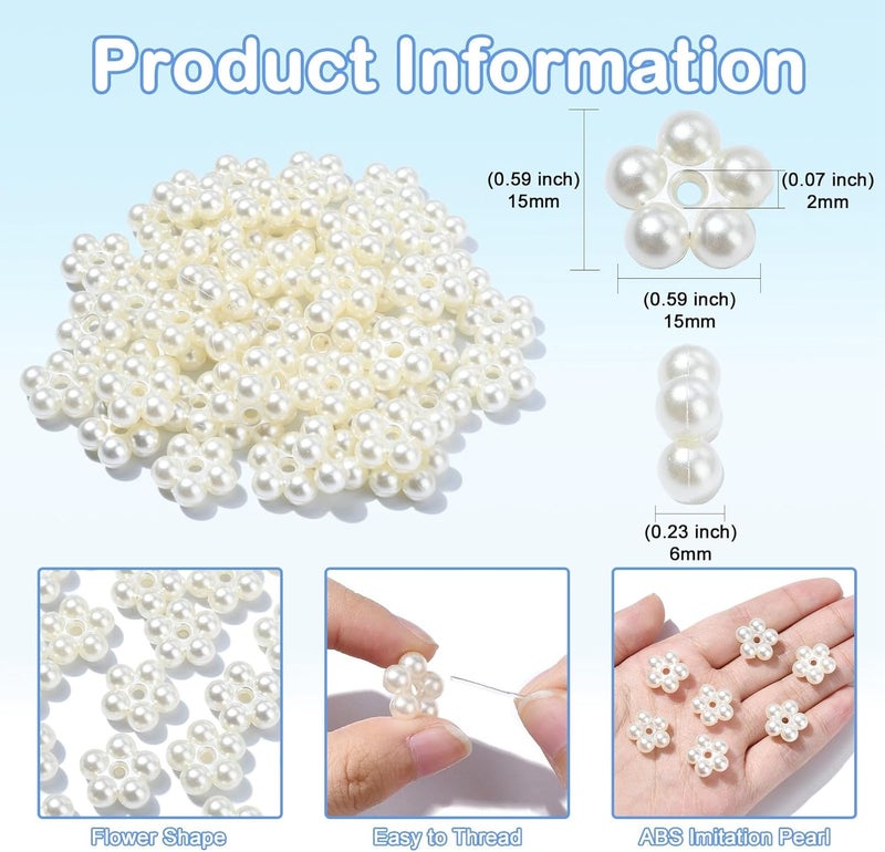 Ipotkitt 50 Pcs ABS Imitation Pearl Flower Beads  White Plastic Floral Spacer Plant Shaped for DIY Necklace Earrings Jewelry Making - Image 2