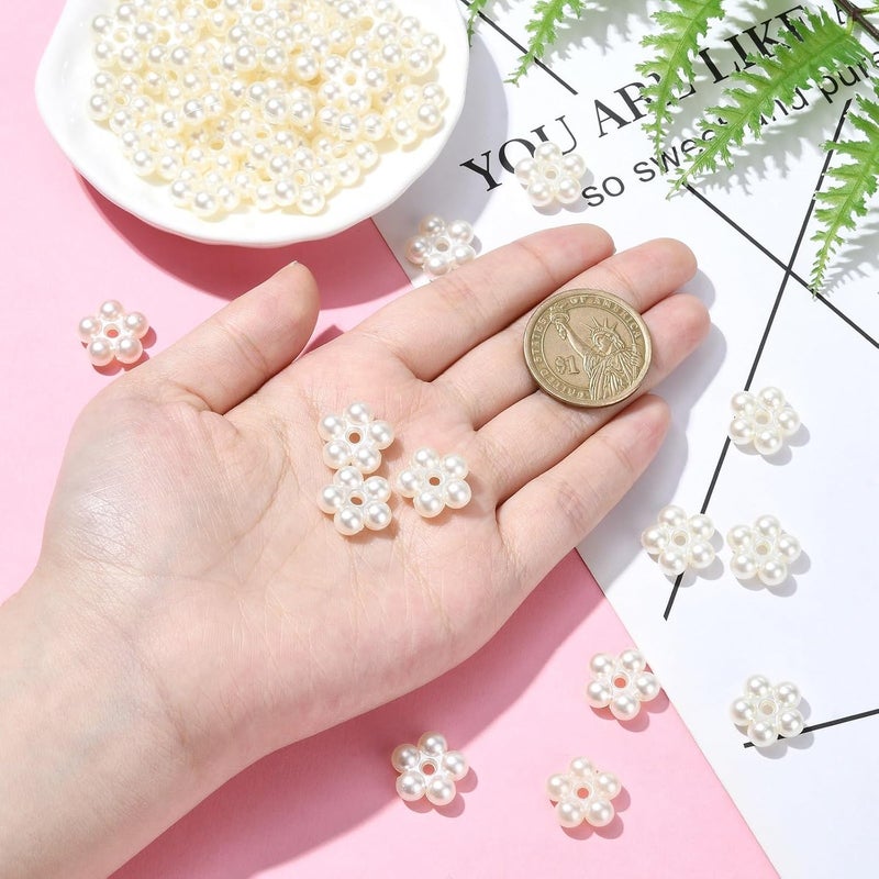 Ipotkitt 50 Pcs ABS Imitation Pearl Flower Beads  White Plastic Floral Spacer Plant Shaped for DIY Necklace Earrings Jewelry Making - Image 3