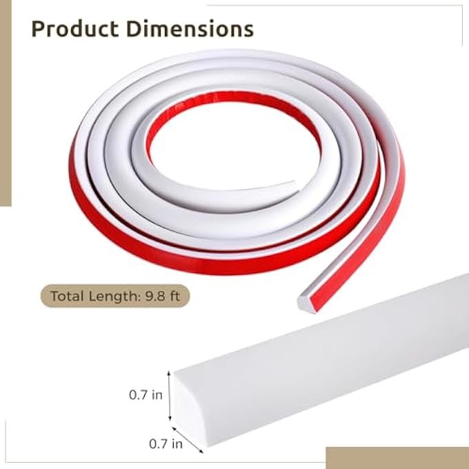 98 FT PEEL AND STICK CORNER MOLDING, 0.7 X 0.7 IN WHITE FLEXIBLE PVC TRIM, WATERPROOF SELF-ADHESIVE WALL EDGE PROTECTOR - Image 2